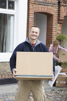 Professional flat removals in Edgware with moving van and apartment building