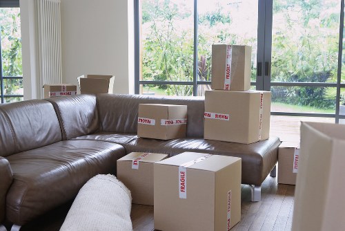 Removal van and packed household items for a move in Edgware